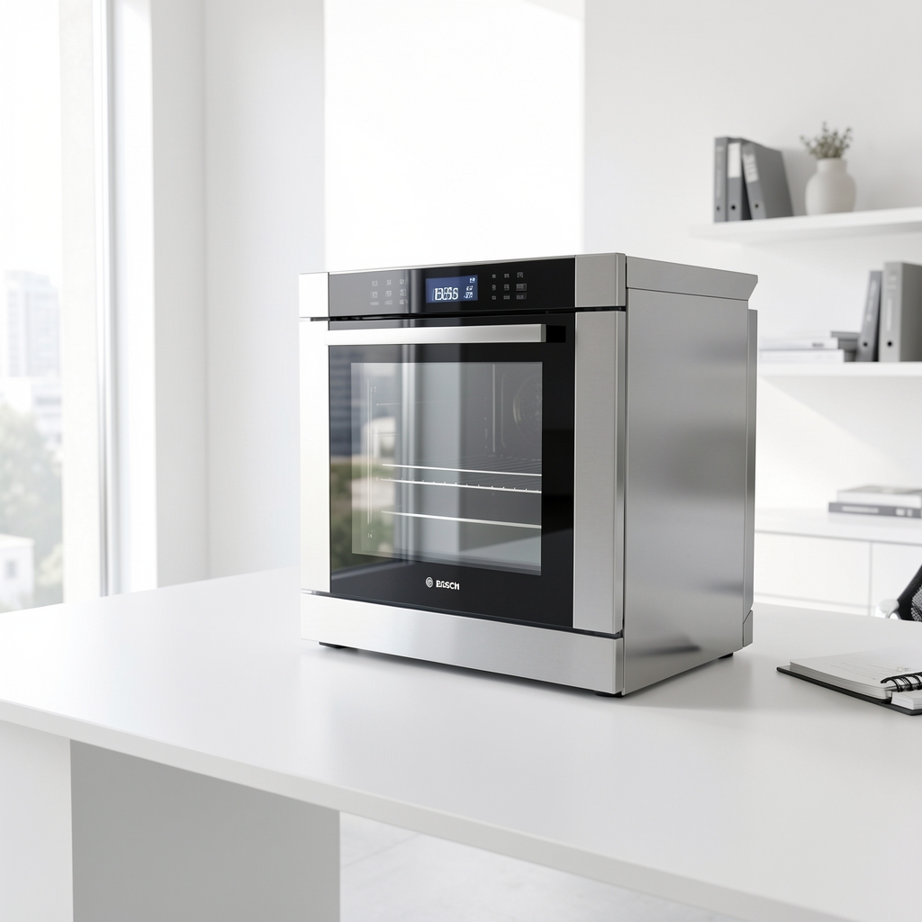 Cuptor electric Bosch HBG675BS1 din inox cu uşă din sticlă și display digital pe blat alb